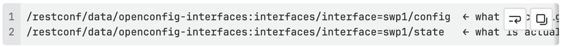 Example — interface config vs state:
